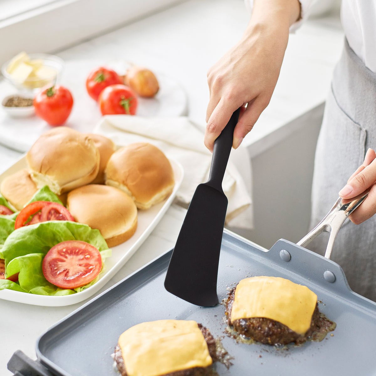 Silicone burger turner with a sturdy steel core