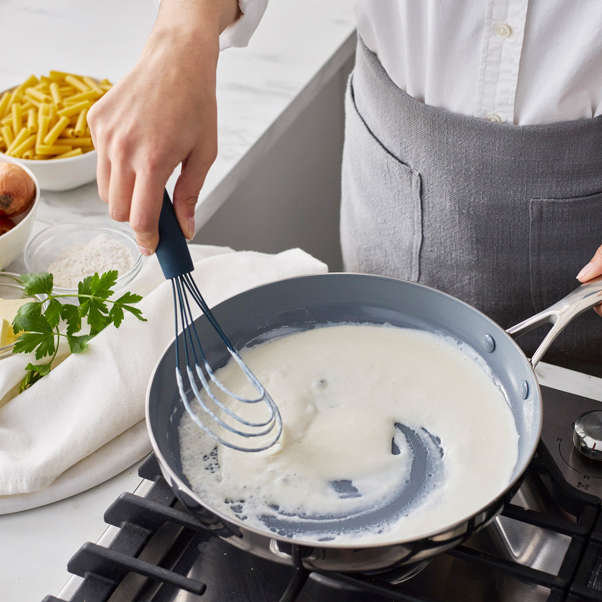 Silicone flat whisk with a sturdy steel core