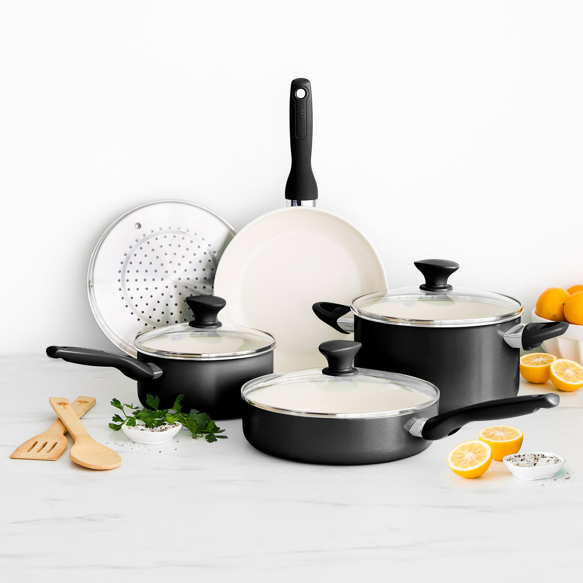 Rio Ceramic Nonstick 10-Piece Cookware Set | Black