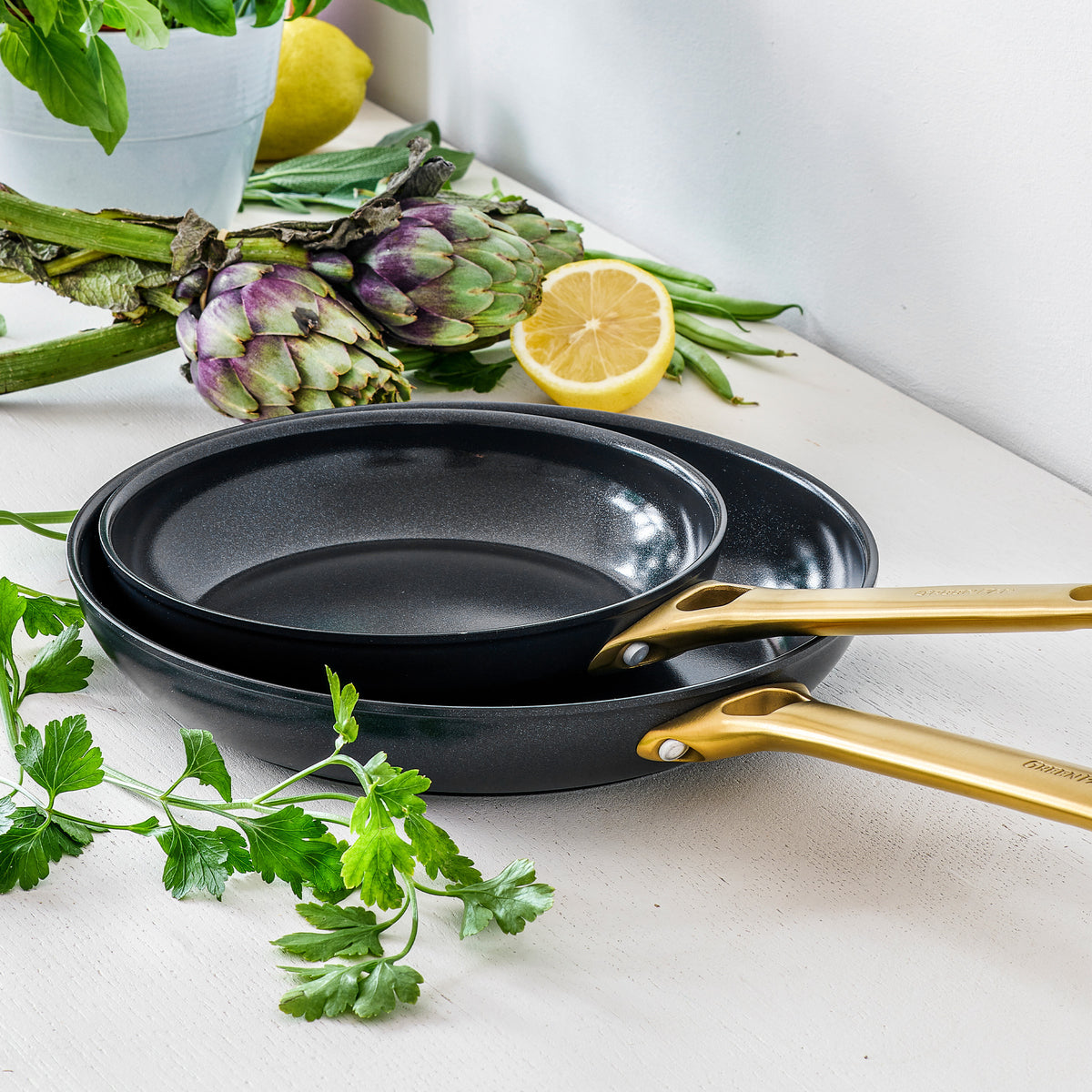 Reserve Ceramic Nonstick 8" and 10" Frypan Set | Black