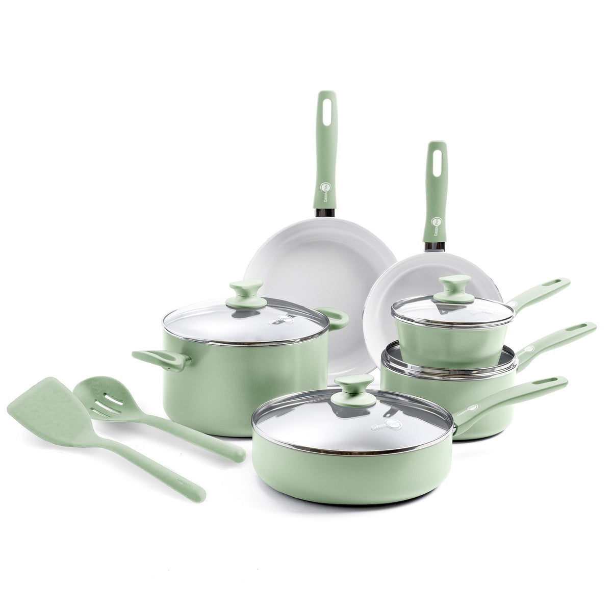 Dover Ceramic Nonstick 12-Piece Cookware Set | Pastel Green