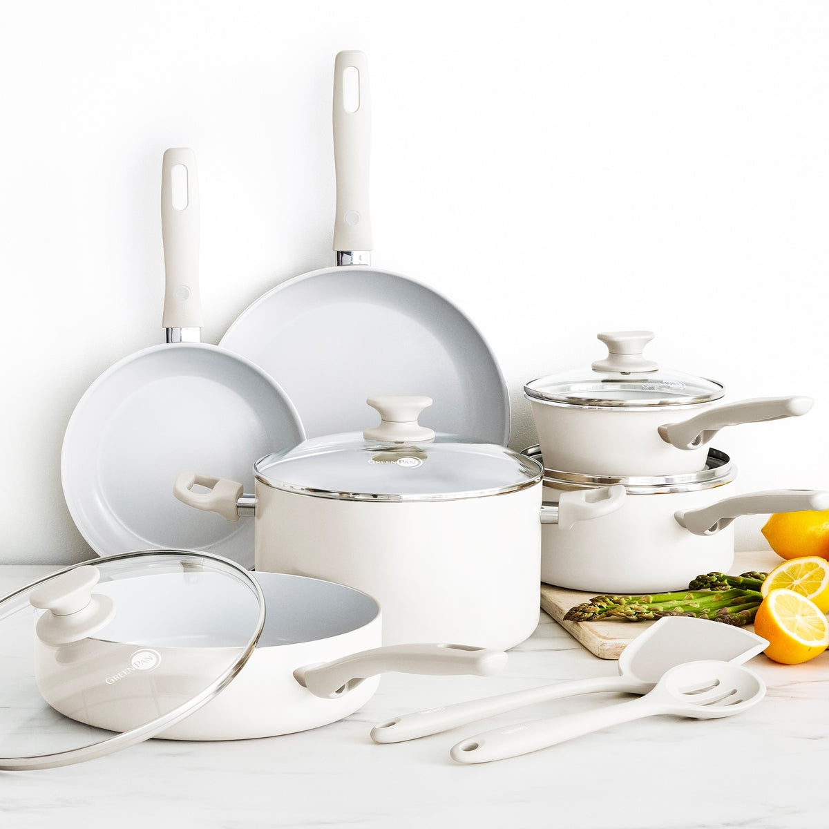 Dover Ceramic Nonstick 12-Piece Cookware Set | Cream White