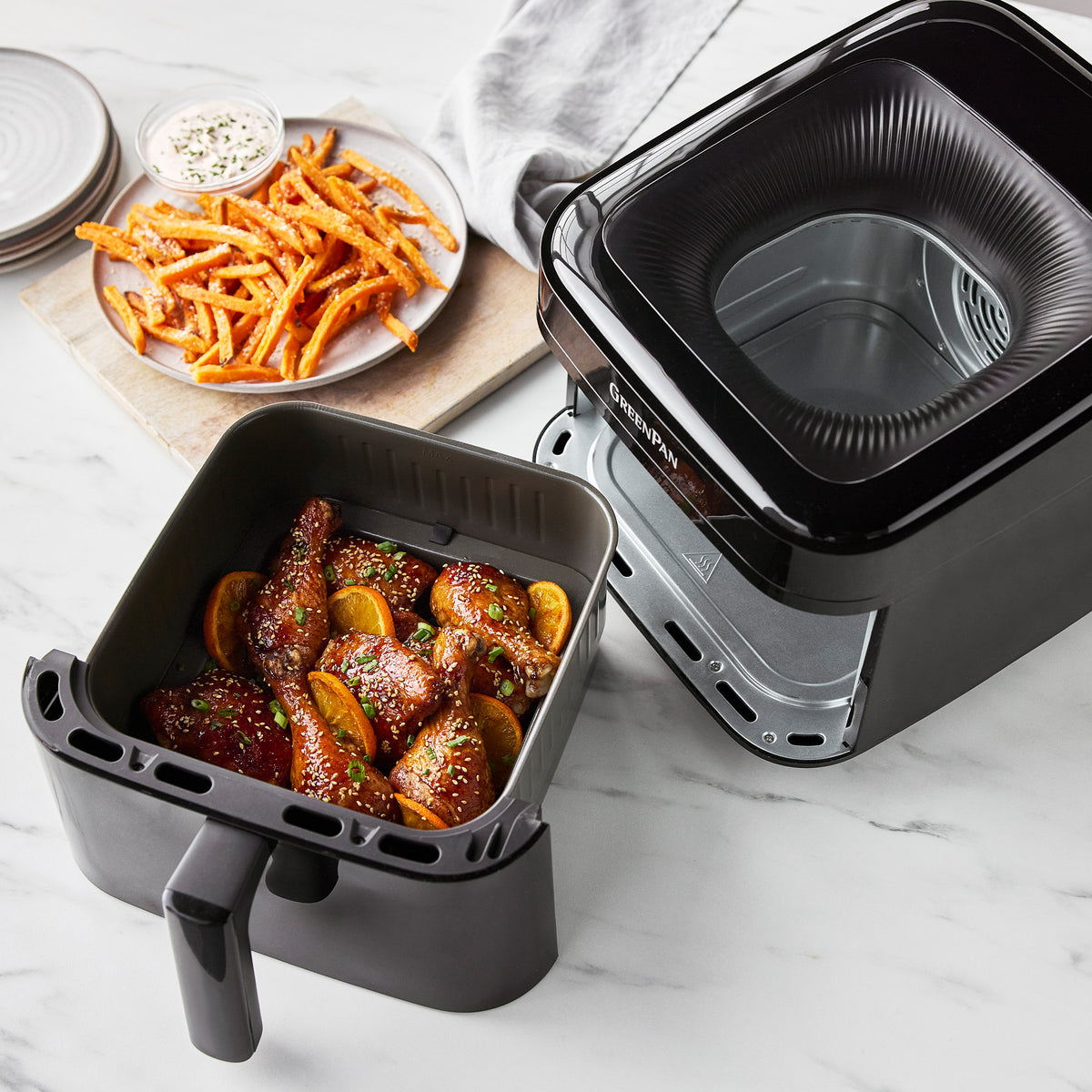 Air fryer with clean heat technology