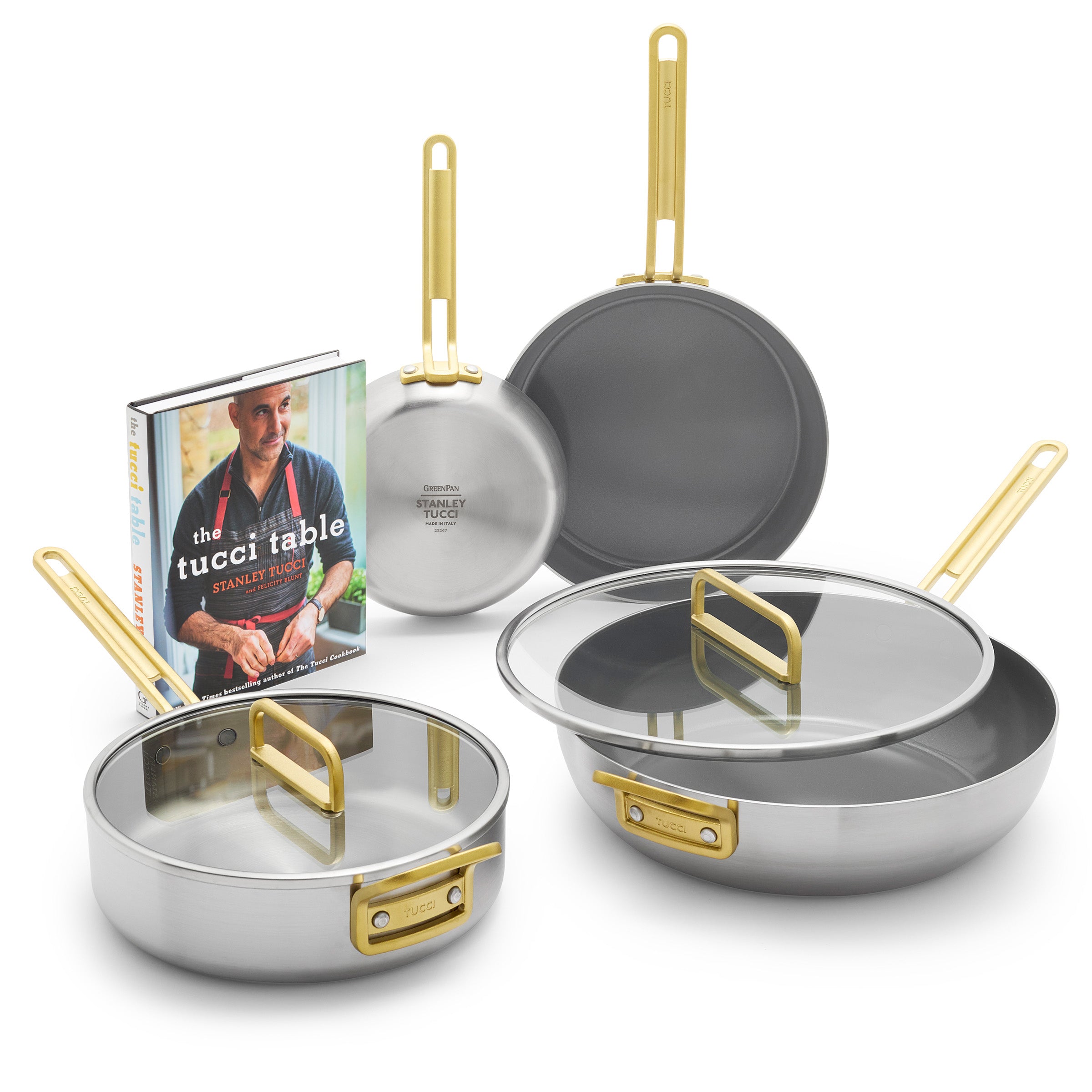 Stanley Tucci™ Mixed Material Stainless Steel 6-Piece Cookware Set with the Tucci Cookbook