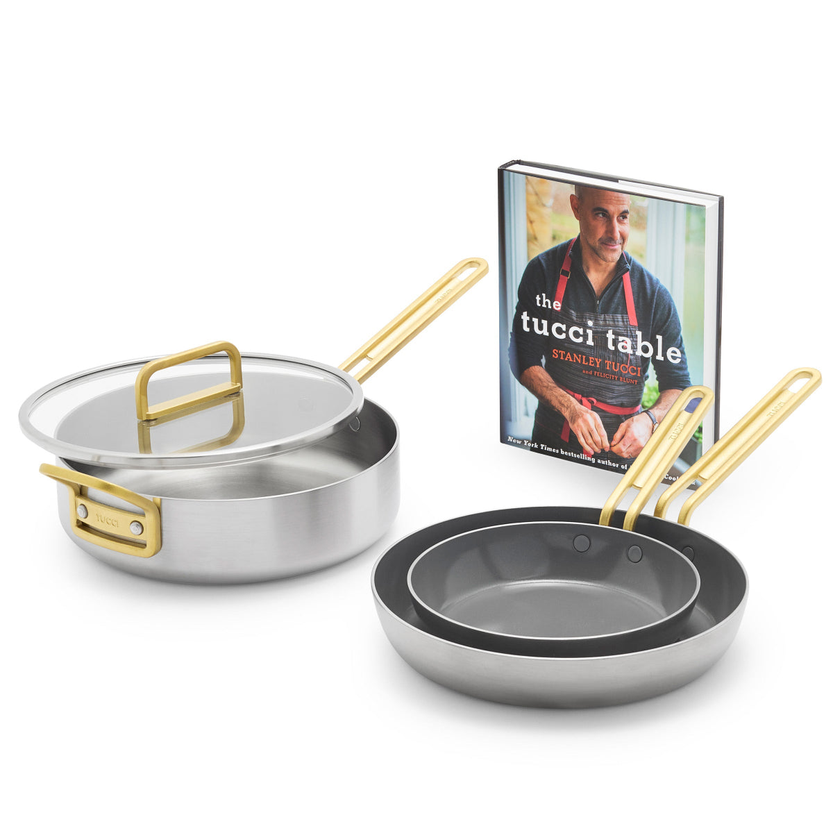 Stanley Tucci™ Mixed Material Stainless Steel 4-Piece Chef Set with the Tucci Cookbook