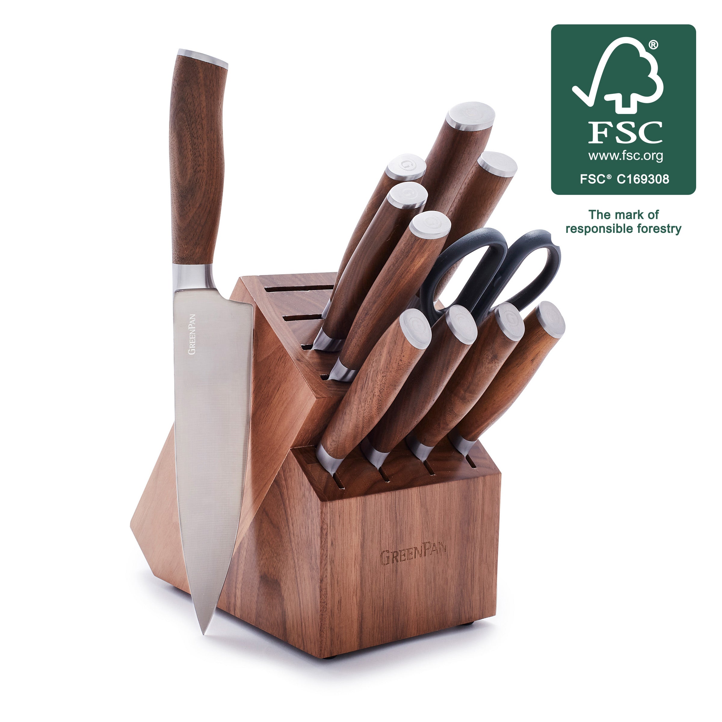 Premiere Titanium Cutlery 12-Piece Knife Block Set with Walnut Handles