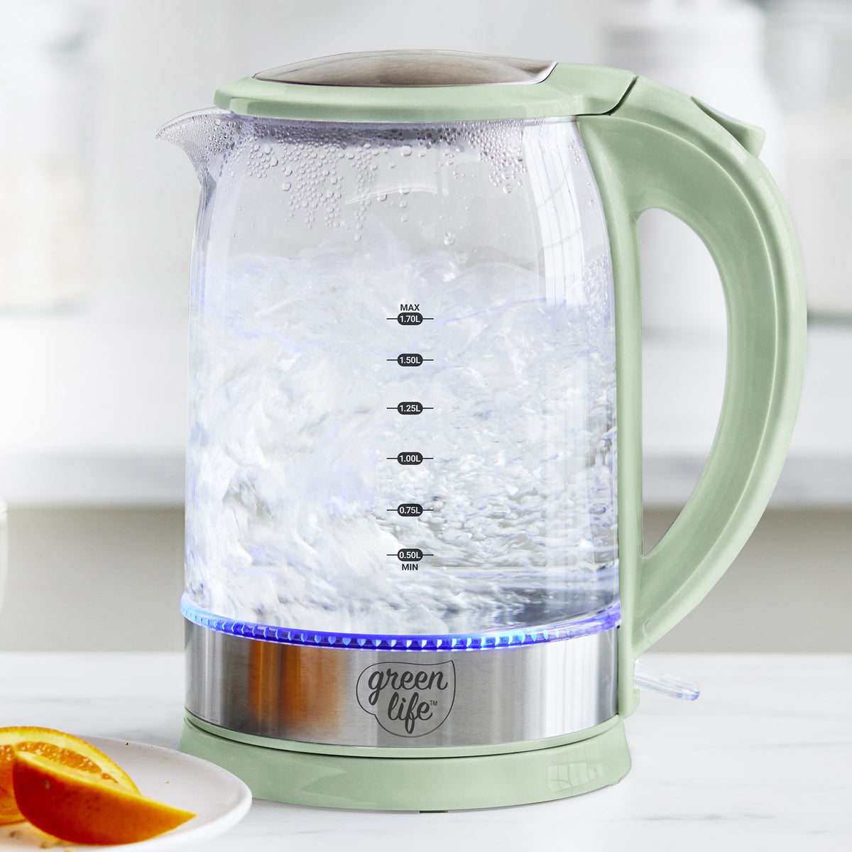 Electric kettle made of durable shock-resistant glass