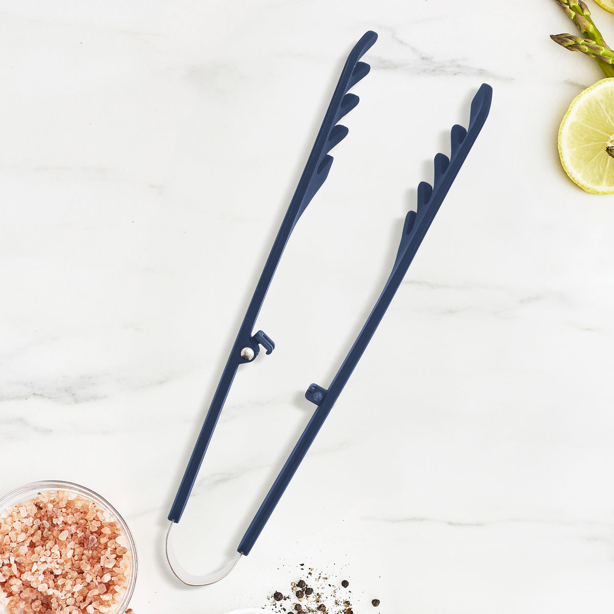 Platinum Silicone Pasta Tongs | Navy