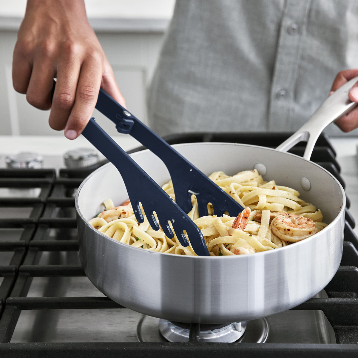 Platinum Silicone Pasta Tongs | Navy