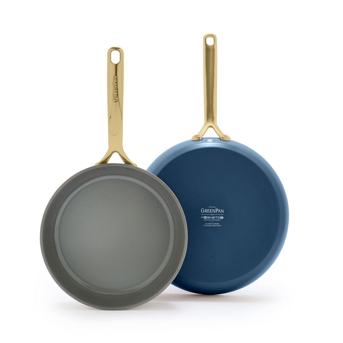 GP5 Colors Ceramic Nonstick 9.5" and 11" Frypan Set with Champagne Handles | Marine Blue