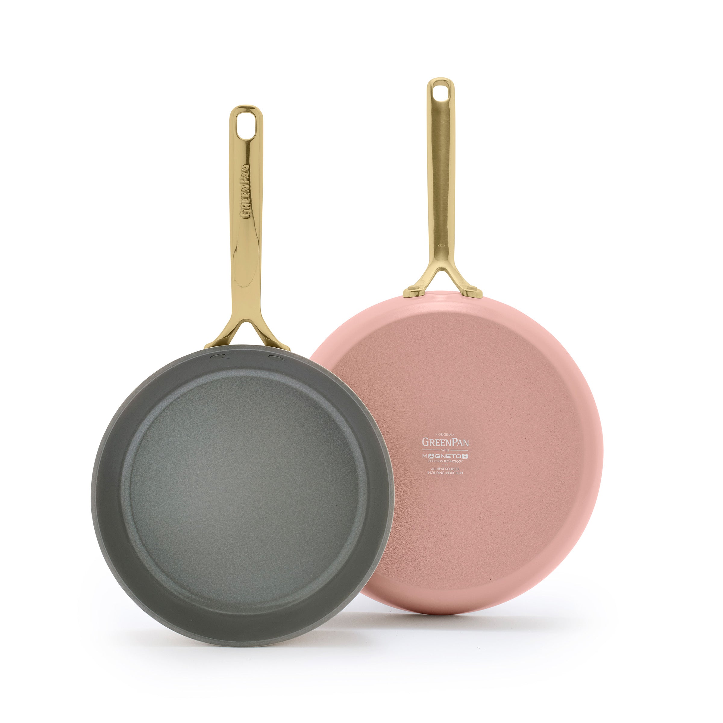 GP5 Colors Ceramic Nonstick 9.5" and 11" Frypan Set with Champagne Handles | Dusty Rose