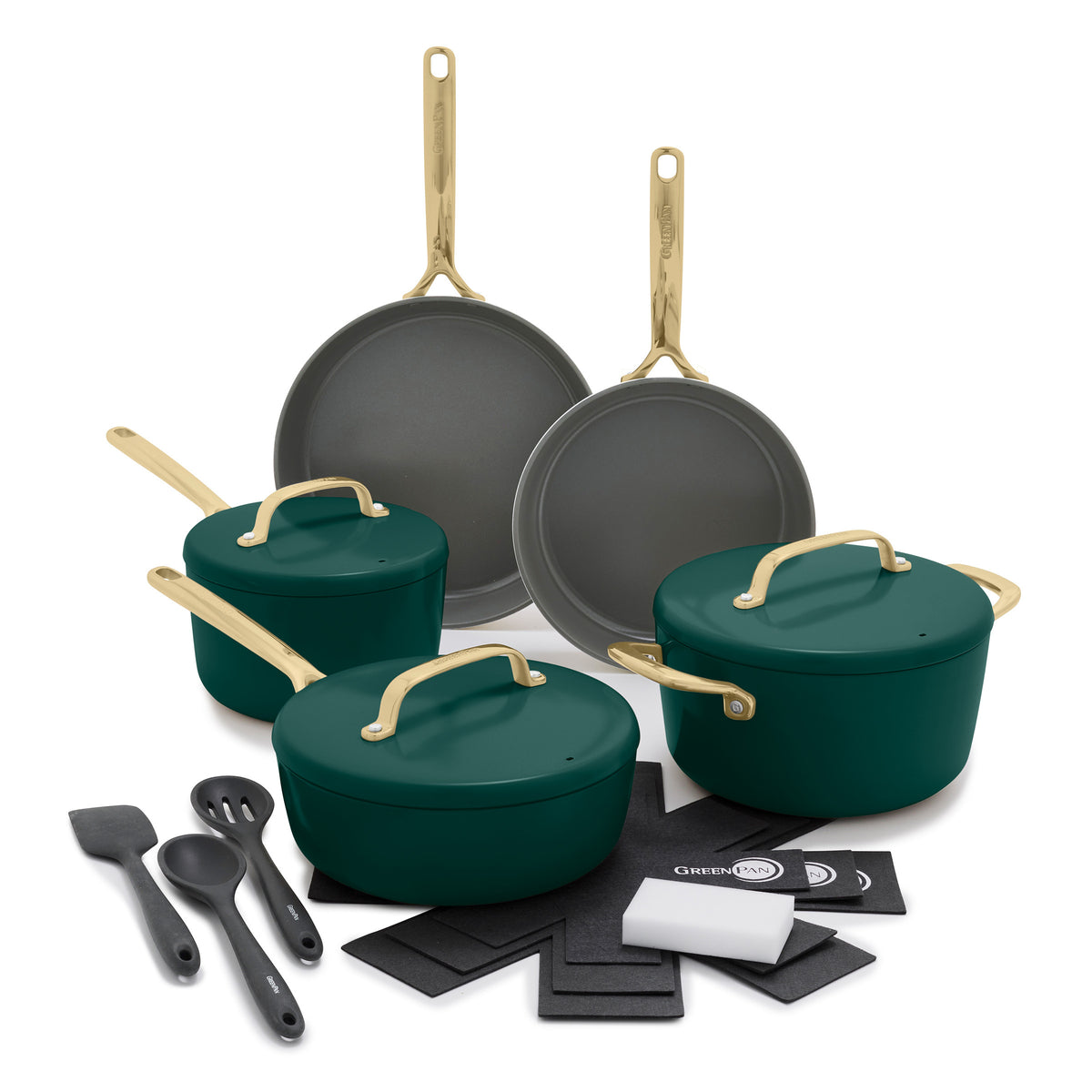 GP5 Colors Ceramic Nonstick 11-Piece Cookware Set with Champagne Handles | Rain Forest Green