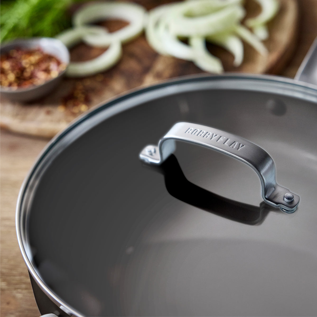 Bobby Flay sauté pan with glass lid