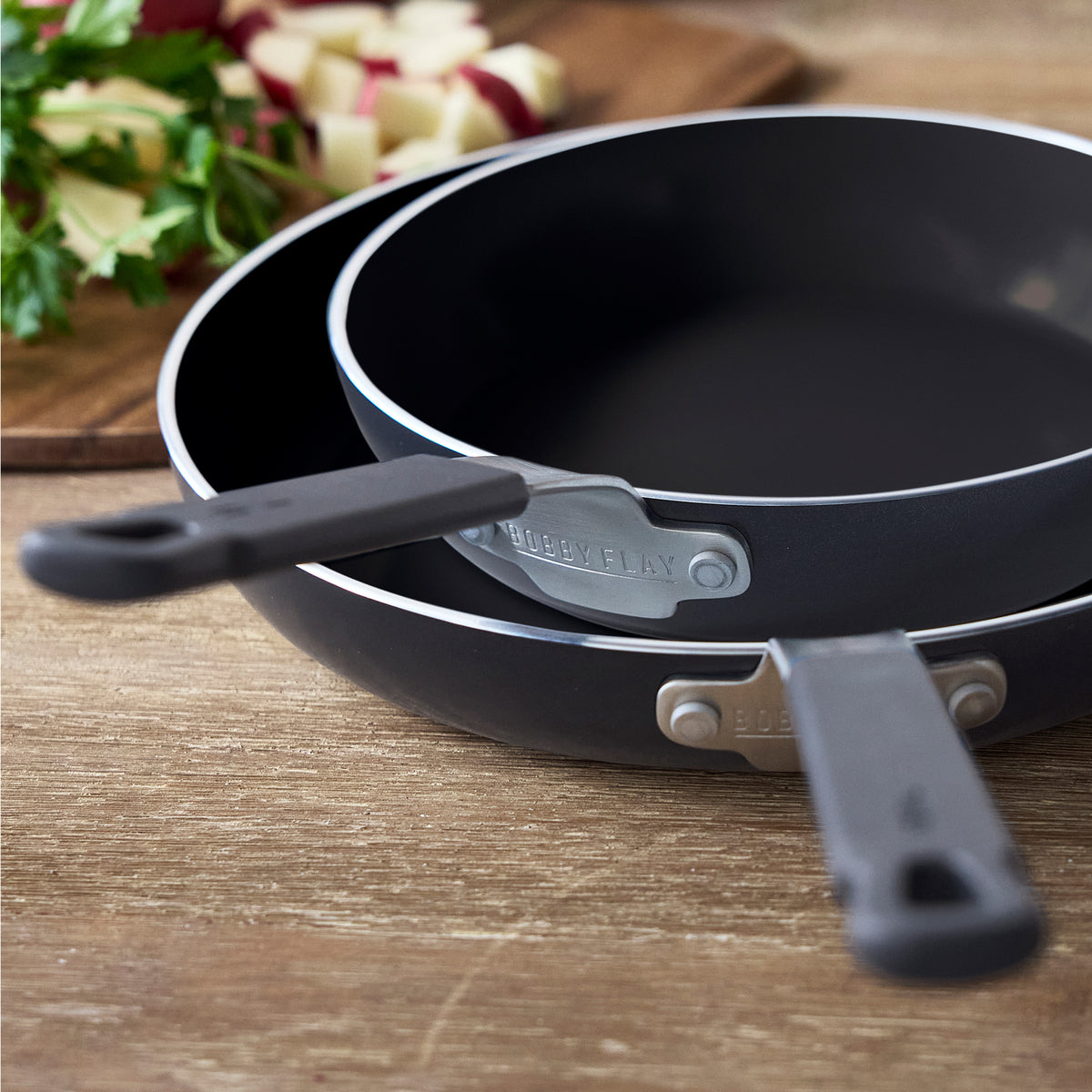 Bobby Flay frypans with stay-cool handles