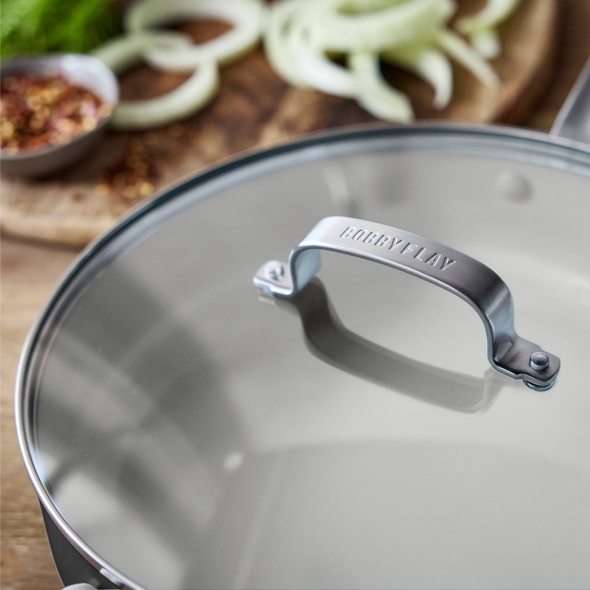 Bobby Flay sauté pan with glass lid