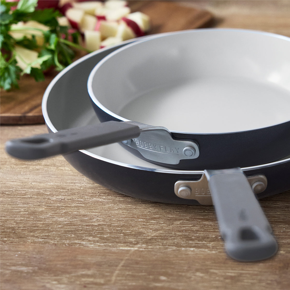 Bobby Flay frypans with stay-cool handles