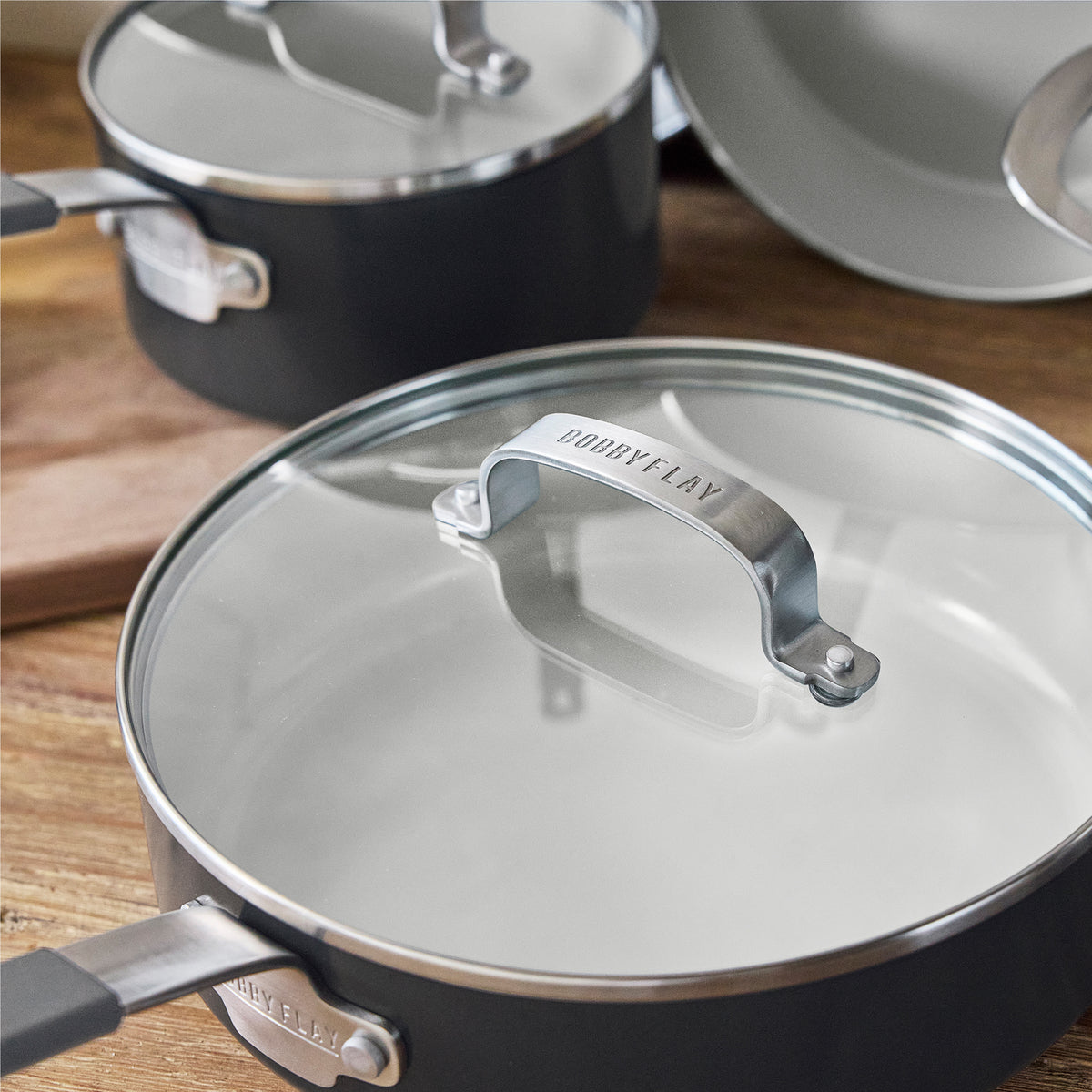 Bobby Flay cookware with glass lids