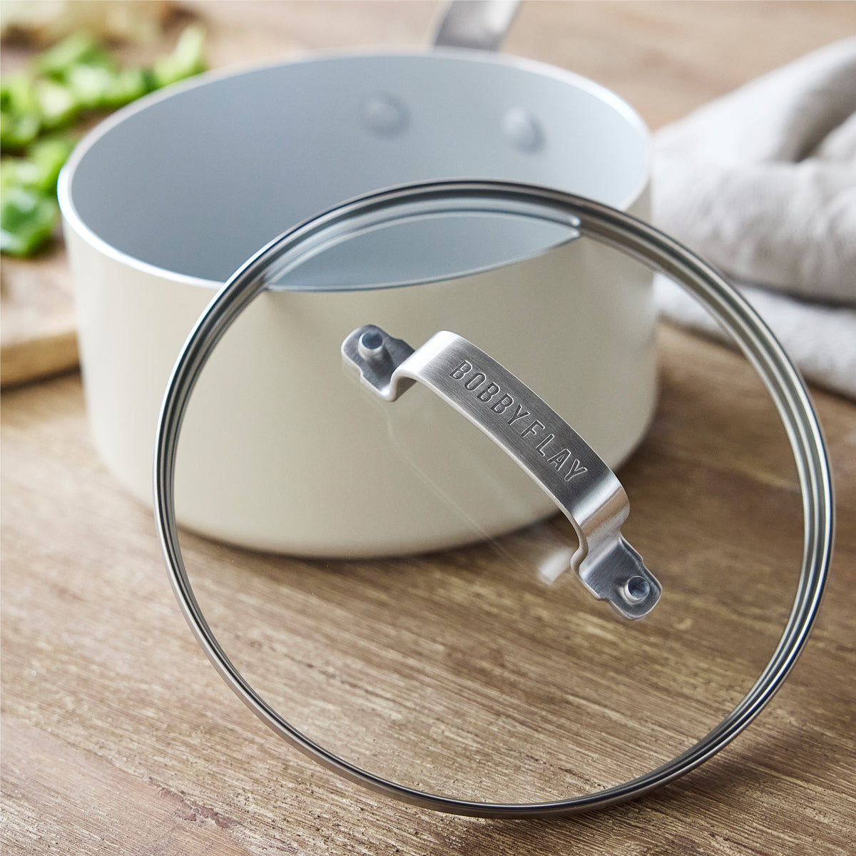 Bobby Flay saucepan with glass lid