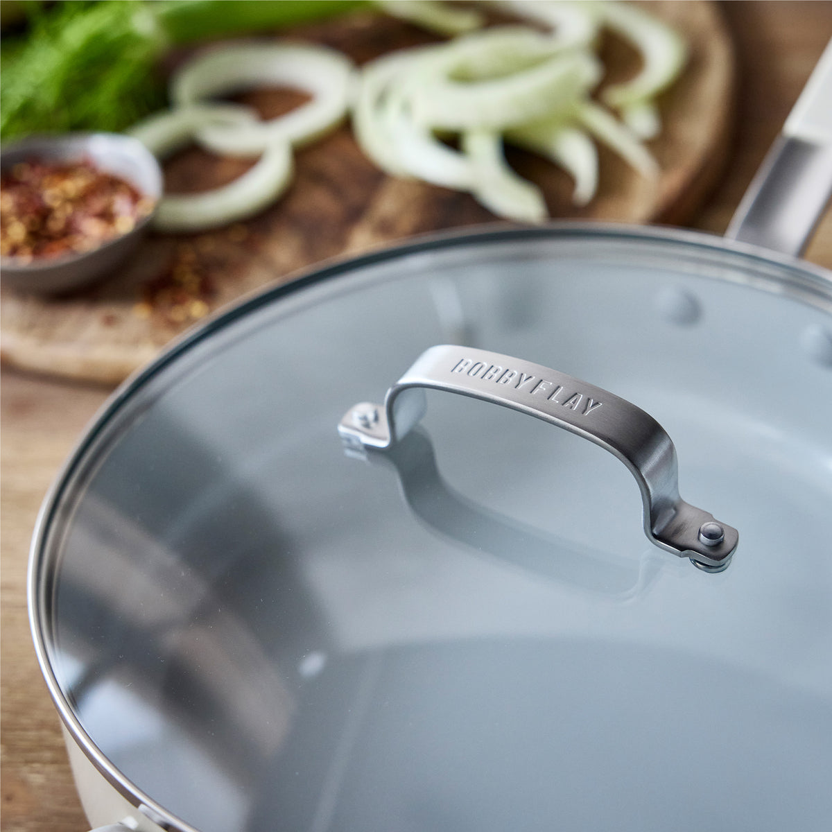 Bobby Flay sauté pan with glass lid