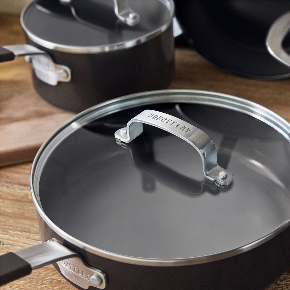 Bobby Flay cookware with glass lids