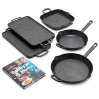 Bobby Flay by GreenPan 4-Piece Cast Iron Set with Bobby at Home Cookbook