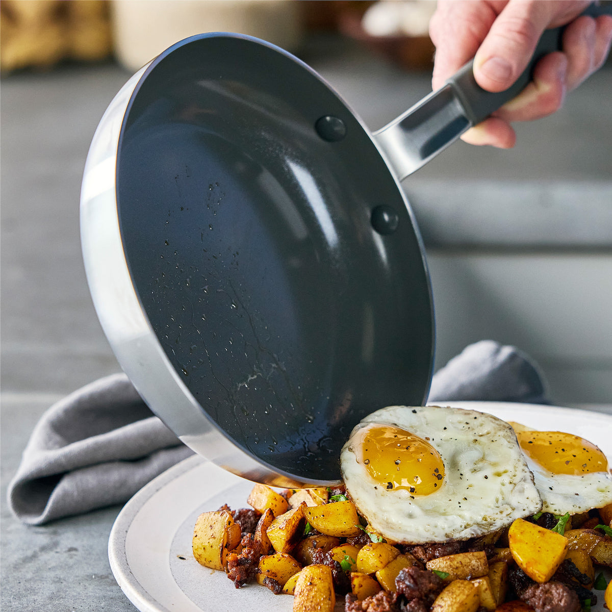 Bobby Flay by GreenPan 4-Piece Stainless Steel Frypan Set with Bobby at Home Cookbook