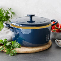 Bobby Flay by GreenPan 13-Piece Professional Nonstick Set and 5.5-Quart Enameled Dutch Oven with Bobby at Home Cookbook | Oxford Blue