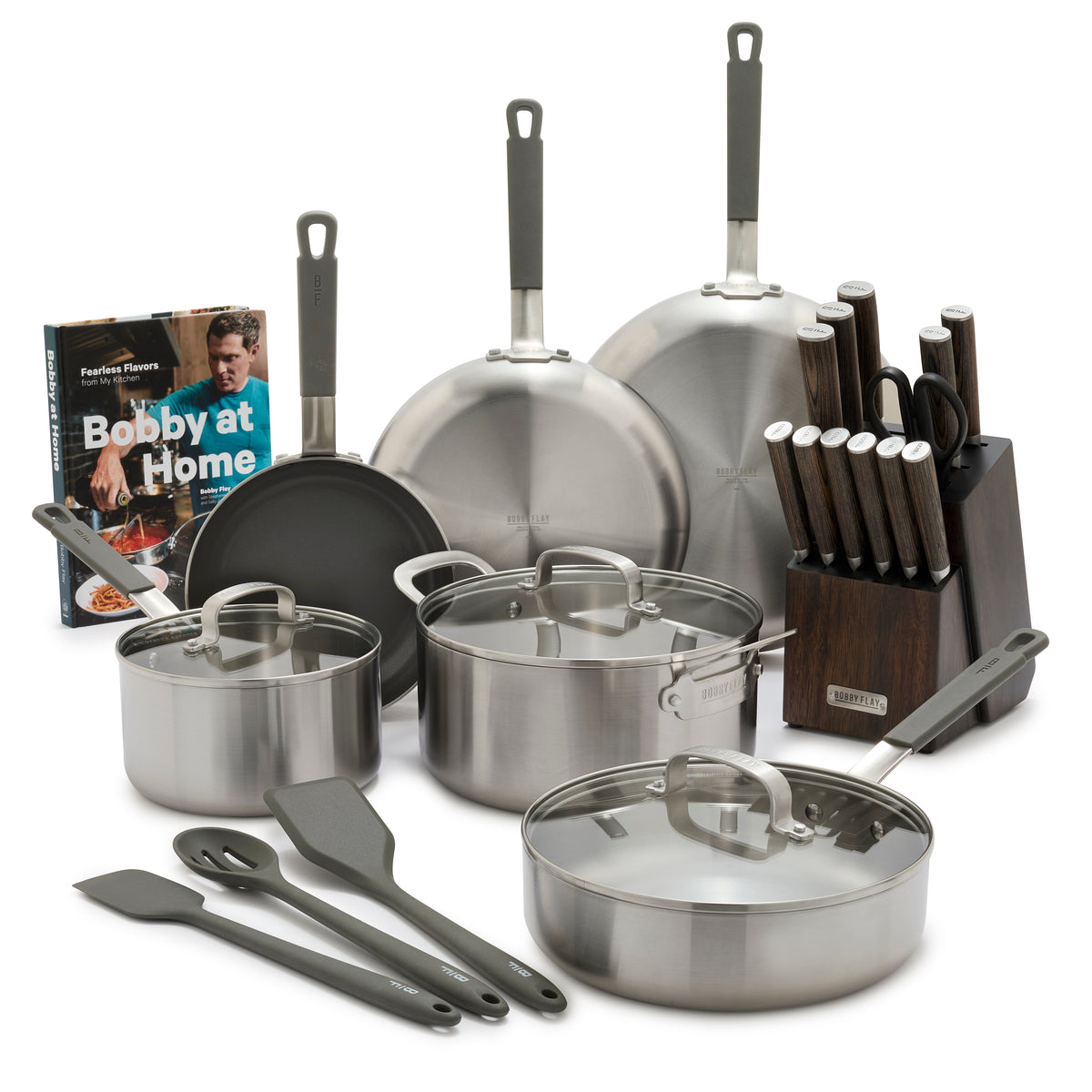 Bobby Flay by GreenPan Ultimate Stainless Steel Set with Bobby at Home Cookbook