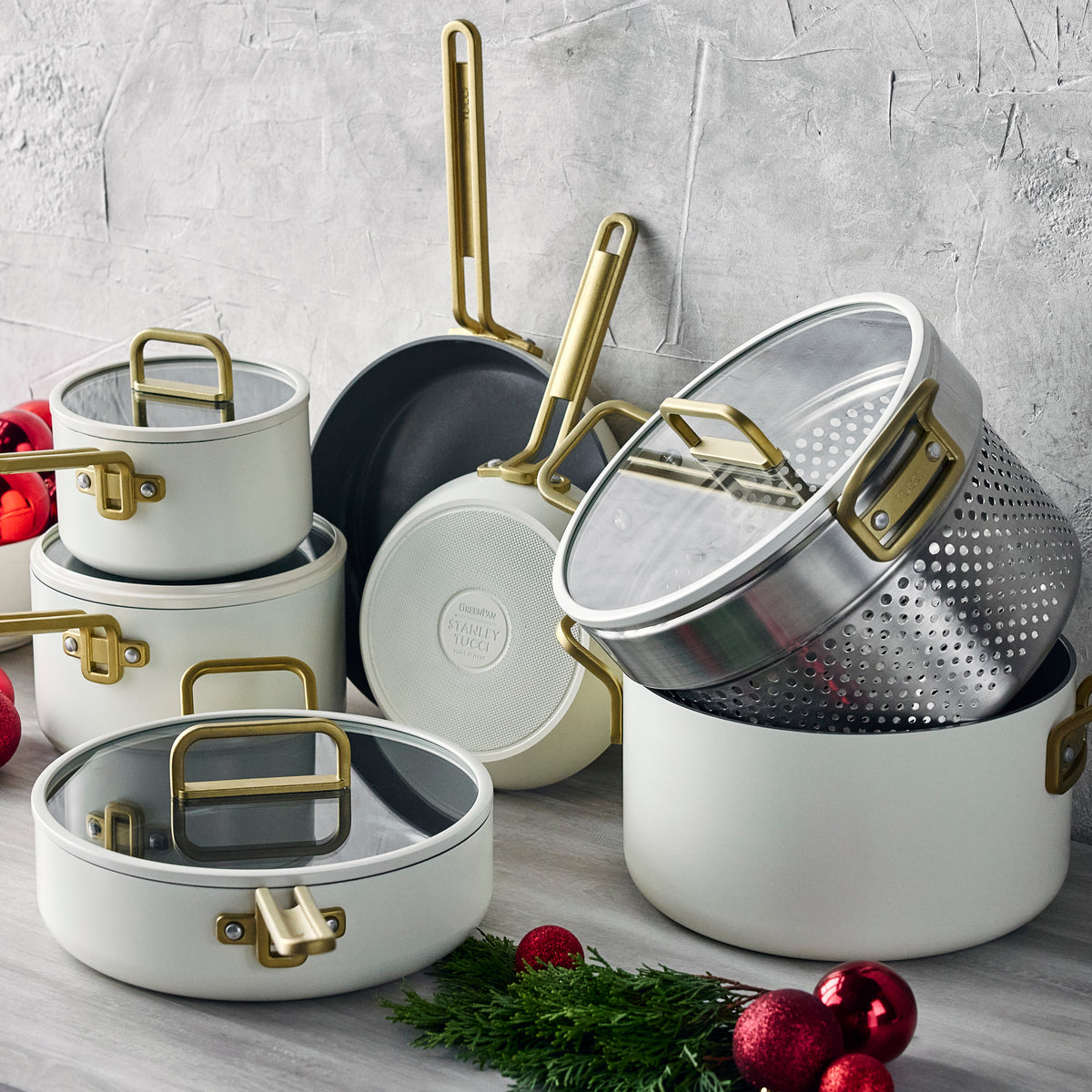 Stanley Tucci™ Ceramic Nonstick 11-Piece Cookware Set with The Tucci Cookbook | Carrara White