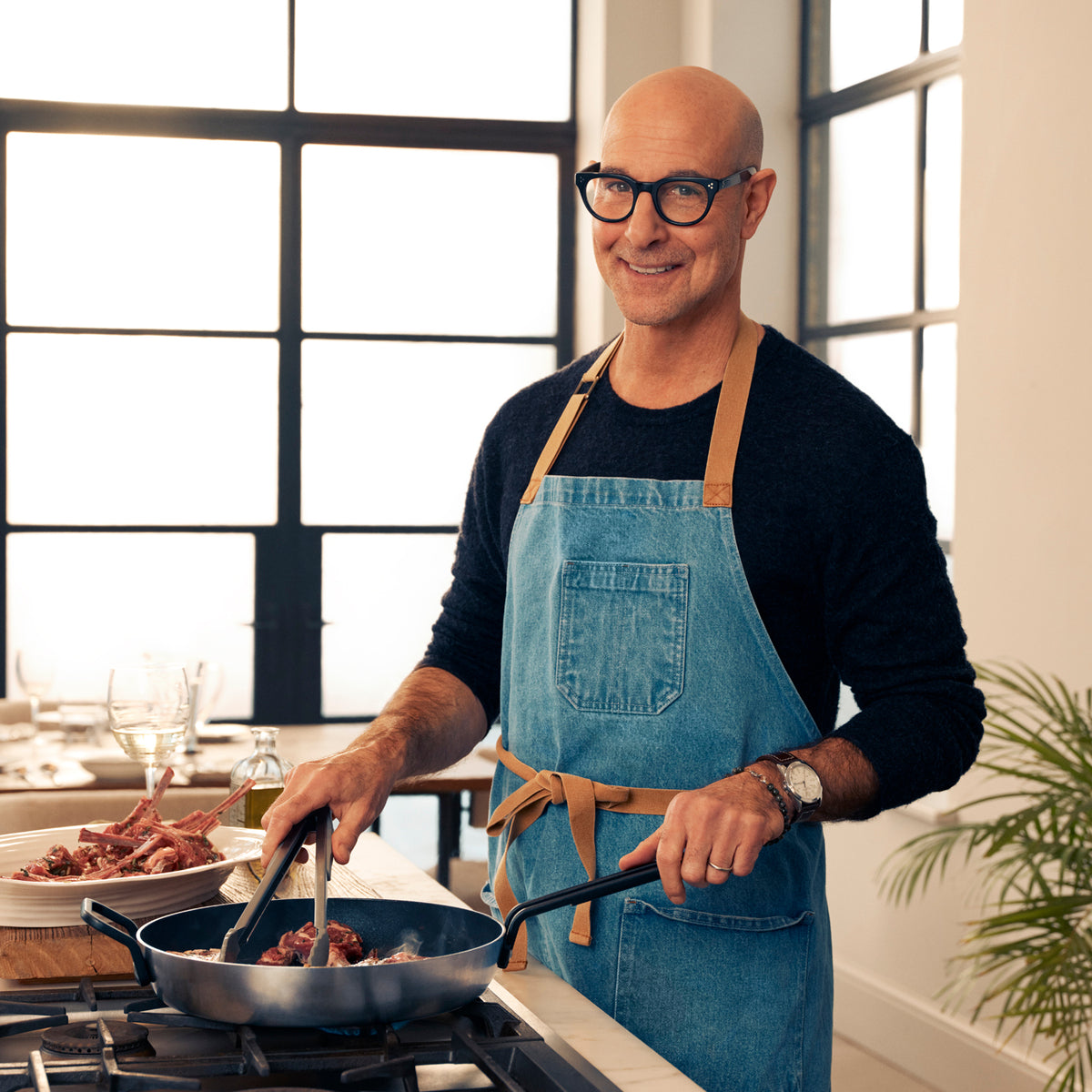 Stanley Tucci™ Stainless Steel Ceramic Nonstick 11-Piece Cookware Set with The Tucci Cookbook | Black Handles