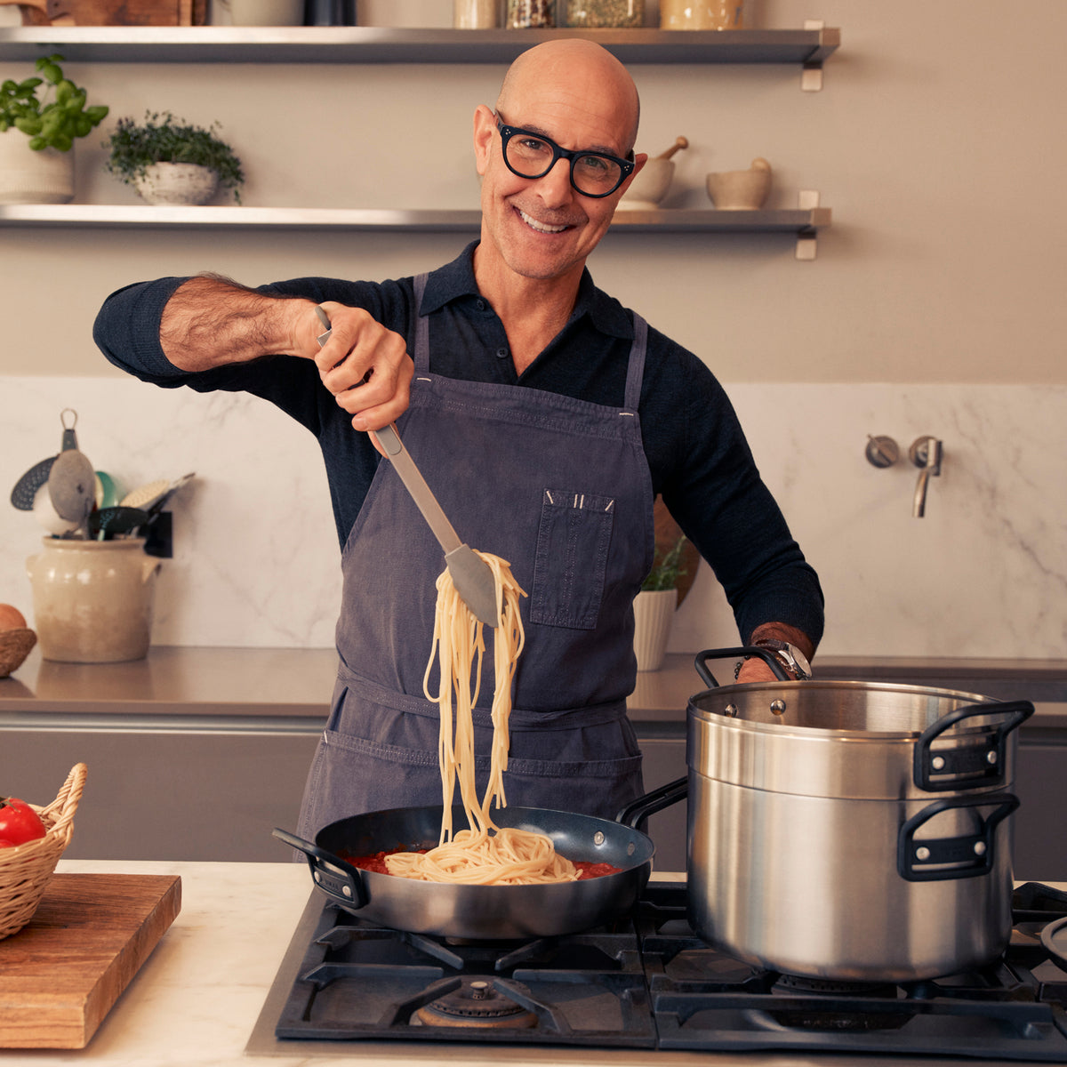 Stanley Tucci™ Stainless Steel Ceramic Nonstick 8" & 10" Frypan Set | Black Handles