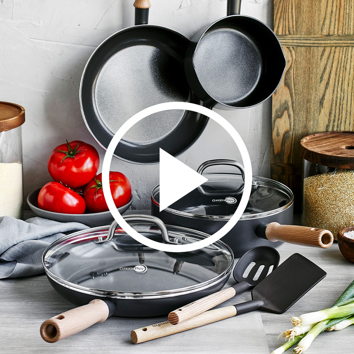 GreenPan Hudson Healthy Ceramic Nonstick, 4 Piece Cookware Pots and Pans  Set, Vintage Wood Inspired Handle, PFAS-Free, Dishwasher Safe, Black