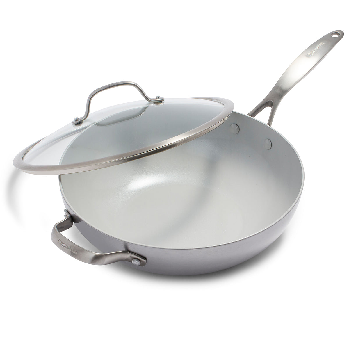GreenPan™ Premiere Stainless-Steel Ceramic Nonstick Covered Wok with Helper  Handle, 12