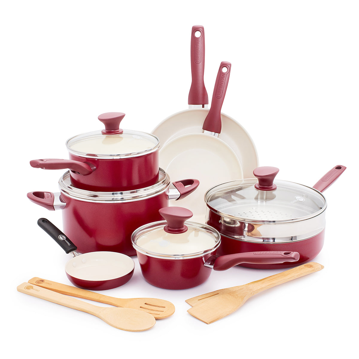 Non-stick Stainless Steel Cookware Set 18 Piece Home Kitchen Pots & Pans Set  Red