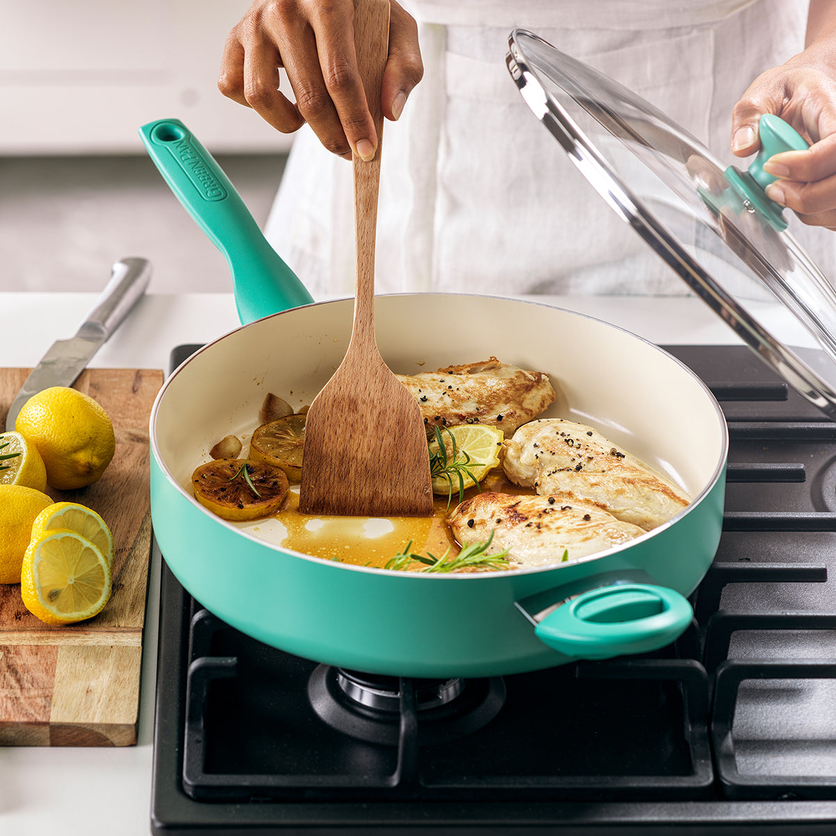 Rio Ceramic Nonstick 5-Quart Sauté Pan with Lid | Turquoise