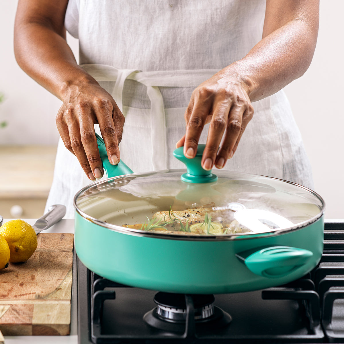 Rio Ceramic Nonstick 5-Quart Sauté Pan with Lid | Turquoise