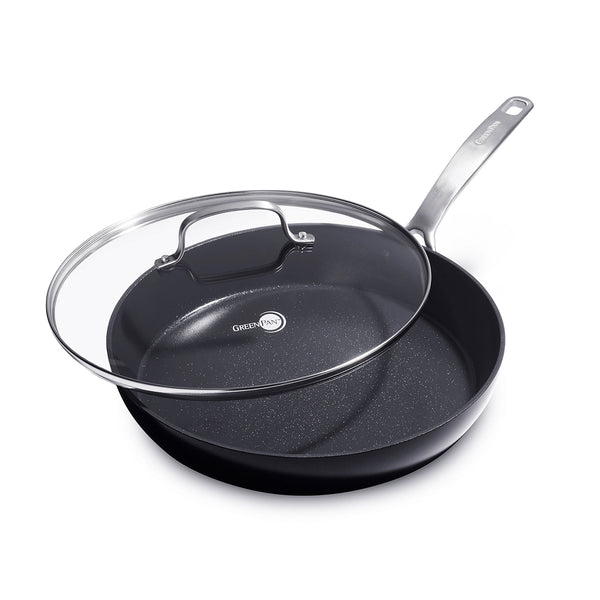 GreenPan SearSmart Healthy Ceramic Nonstick 12 Fry Pan with Lid - Black