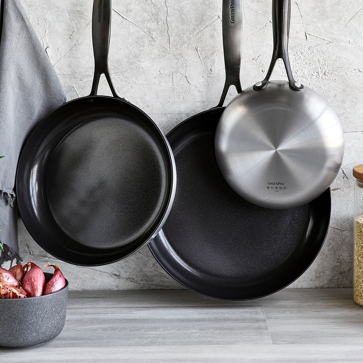 Venice Pro Noir Ceramic Nonstick 8", 10", and 12" Frypan Set