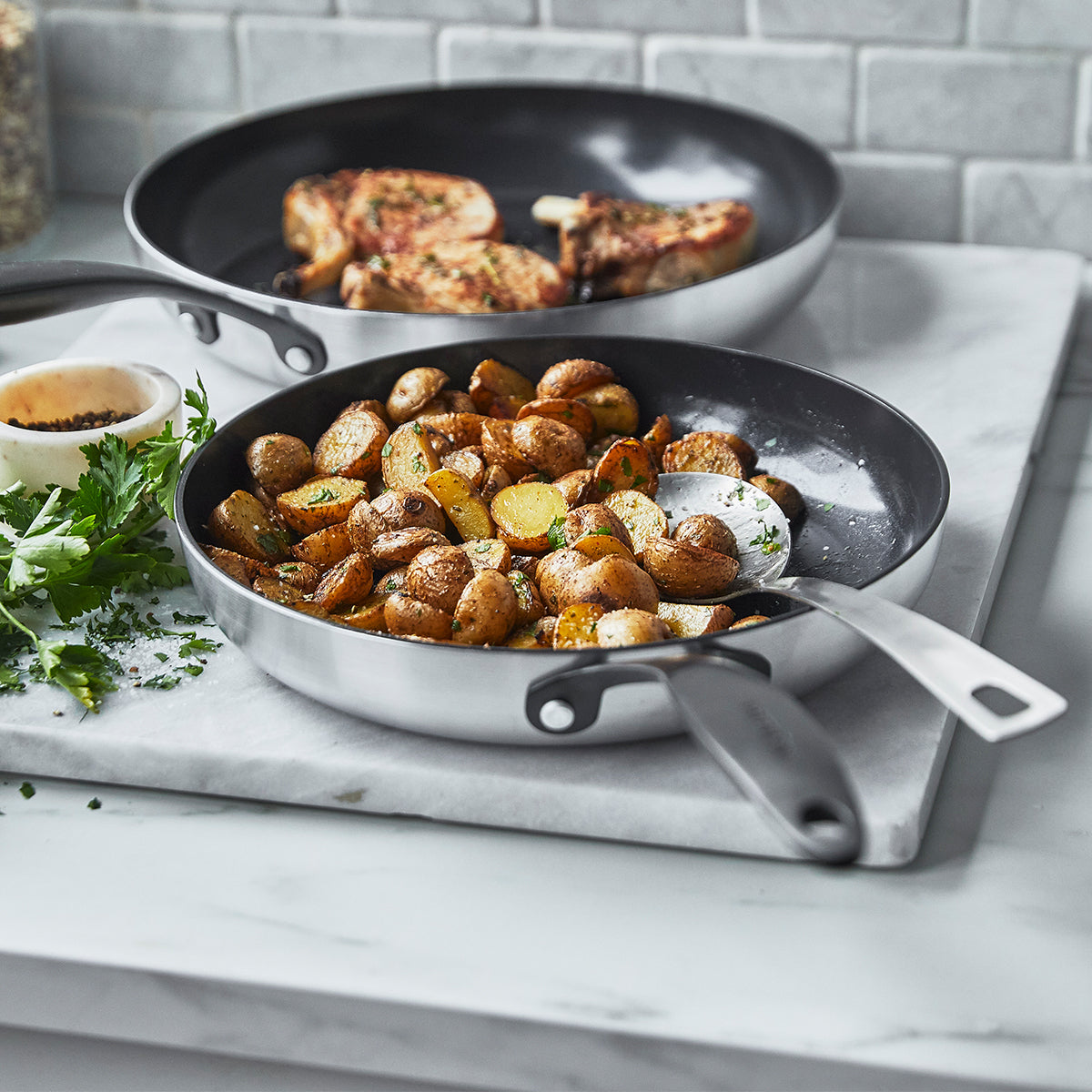 GreenLife Soft Grip Healthy Ceramic Nonstick 7 and 10 Frying Pan Skillet Set, PFAS-Free, Dishwasher Safe, Gray