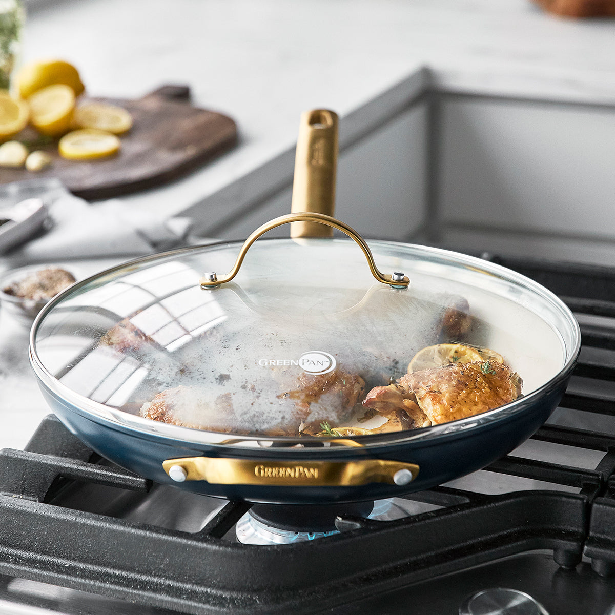 Reserve Ceramic Nonstick 12 Frypan with Helper Handle and Lid, Taupe