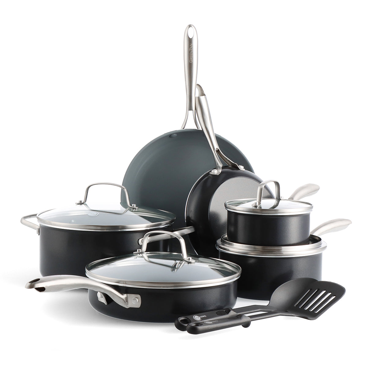 12pc Stainless Steel Cookware Set With Non-stick Coated Fry Pan