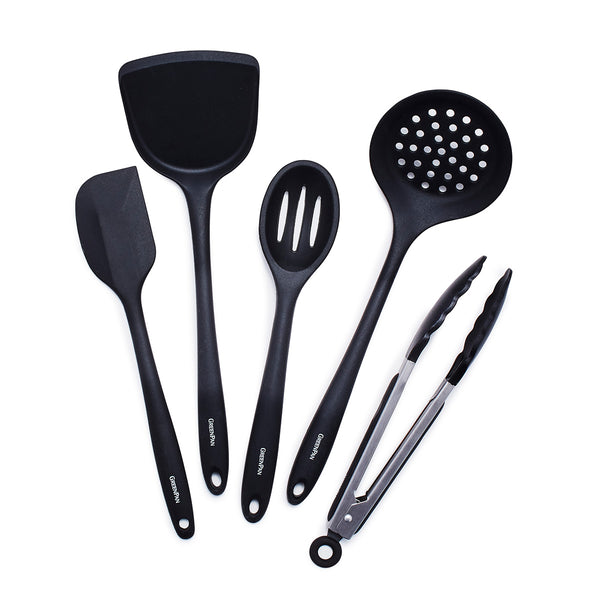 Anygleam Kitchen Utensils Non-Stick Black 10 Set Gold Plated Handle with Storage Box