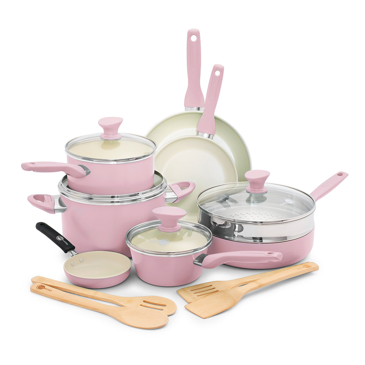 15Pcs Pink Ceramic Nonstick Cookware Set Home Kitchen Pots & Pans, Lids  Utensils