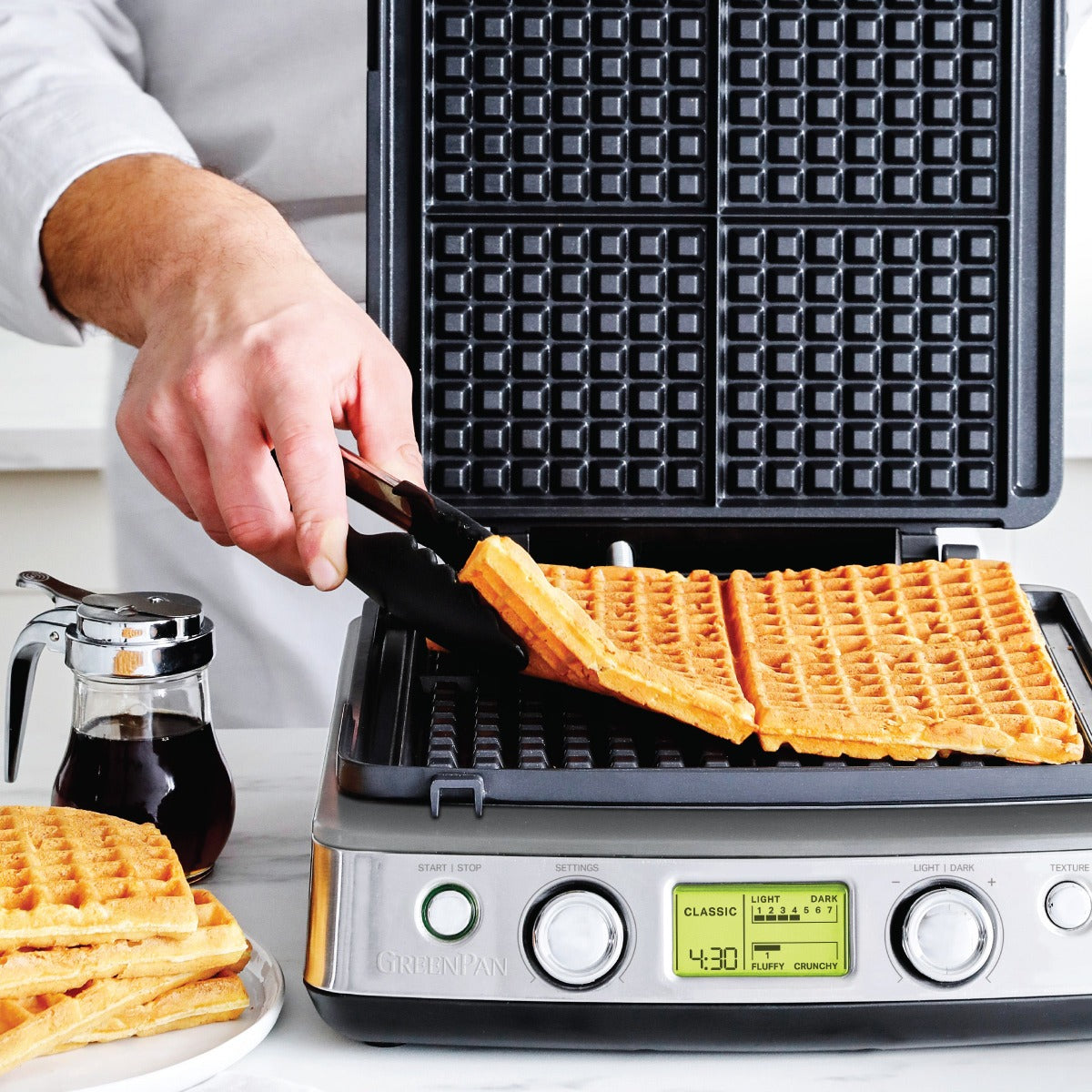 Elite Ceramic Nonstick 4-Square Waffle Maker | Premiere Stainless Steel