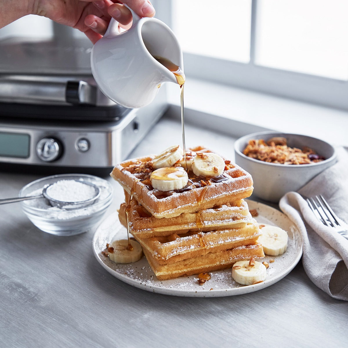 Elite Ceramic Nonstick 4-Square Waffle Maker | Premiere Stainless Steel