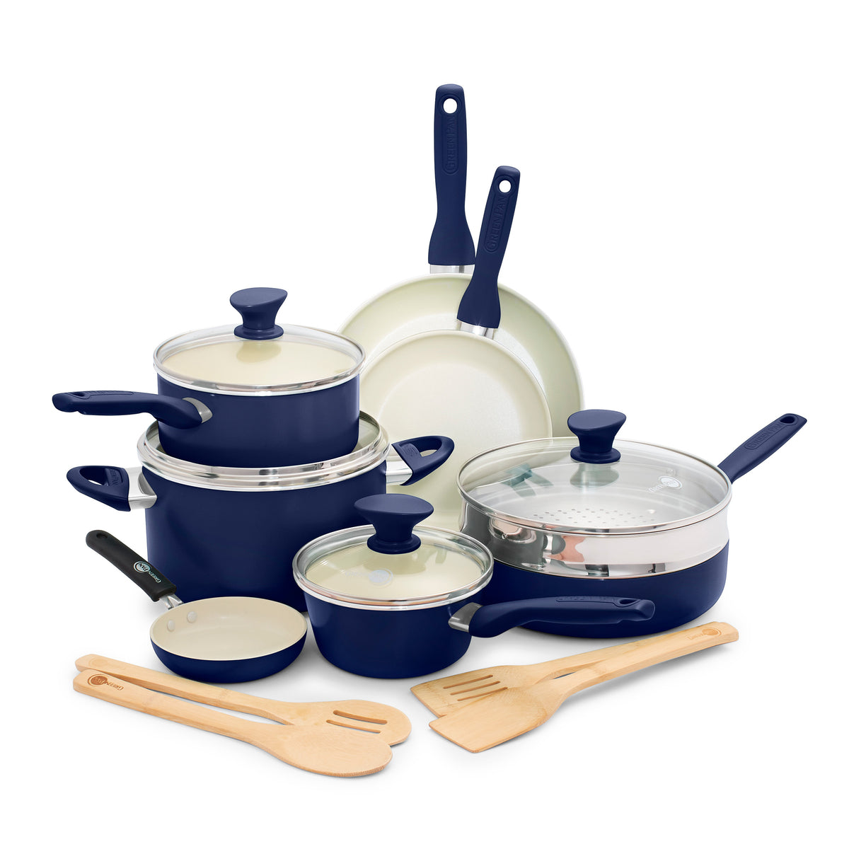 Rio Ceramic Nonstick 16-Piece Cookware Set | Navy