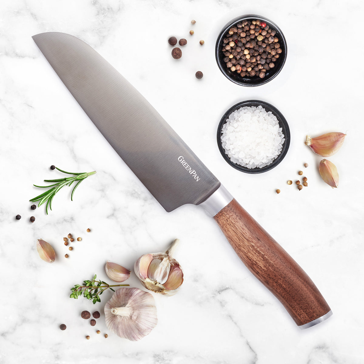 Premiere Titanium Cutlery 7" Santoku Knife with Walnut Handle