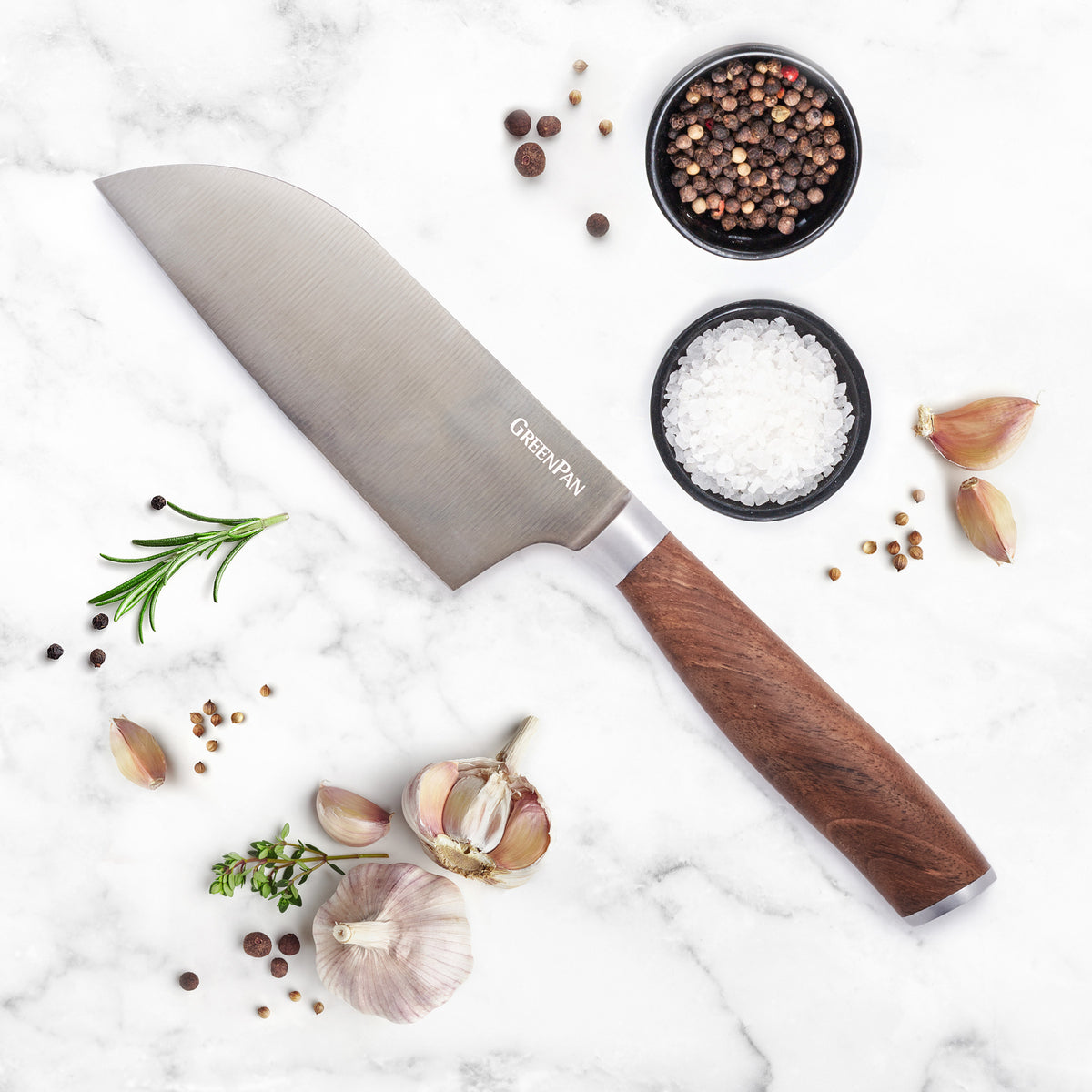 Premiere Titanium Cutlery 5" Small Santoku with Walnut Handle