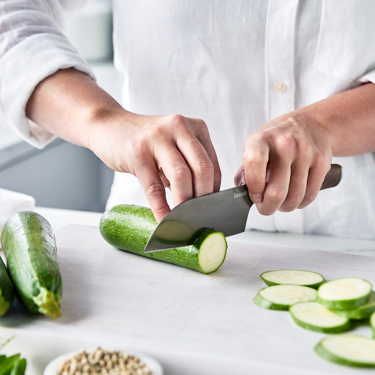 Premiere Titanium Cutlery 5" Small Santoku with Walnut Handle