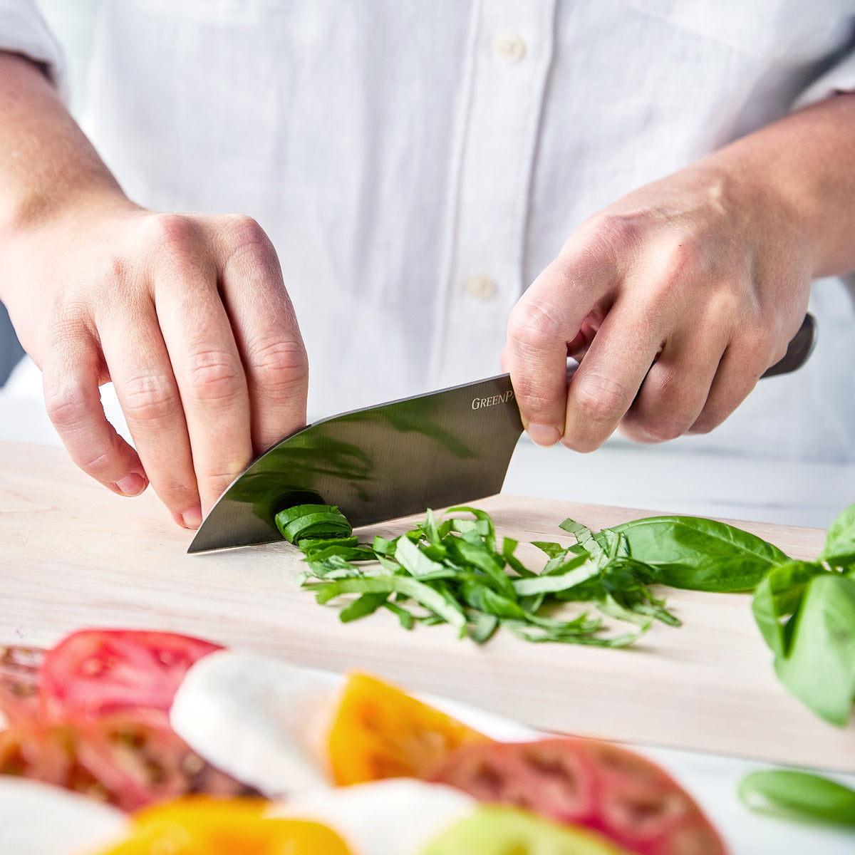 Premiere Titanium Cutlery 5" Small Santoku with Walnut Handle